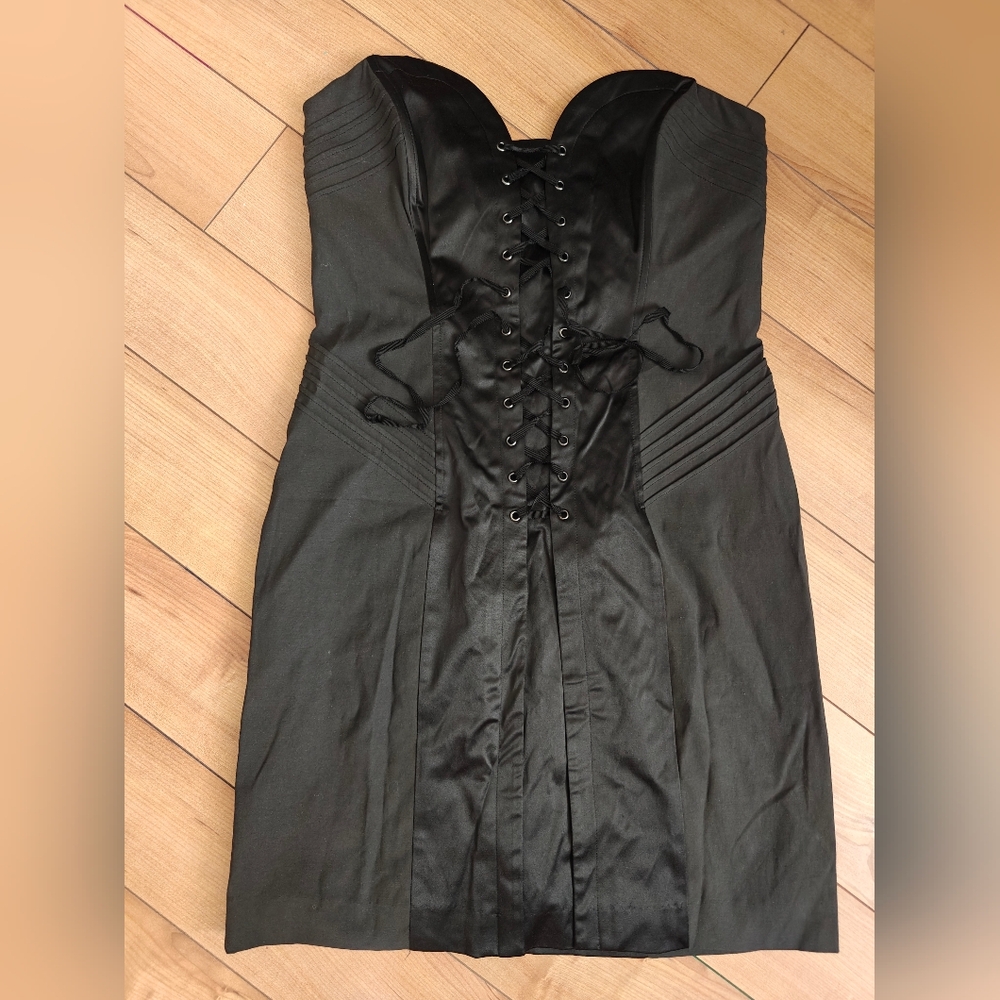 Betsey Johnson Black Satin Lace-Up Mini Dress Size US 8
